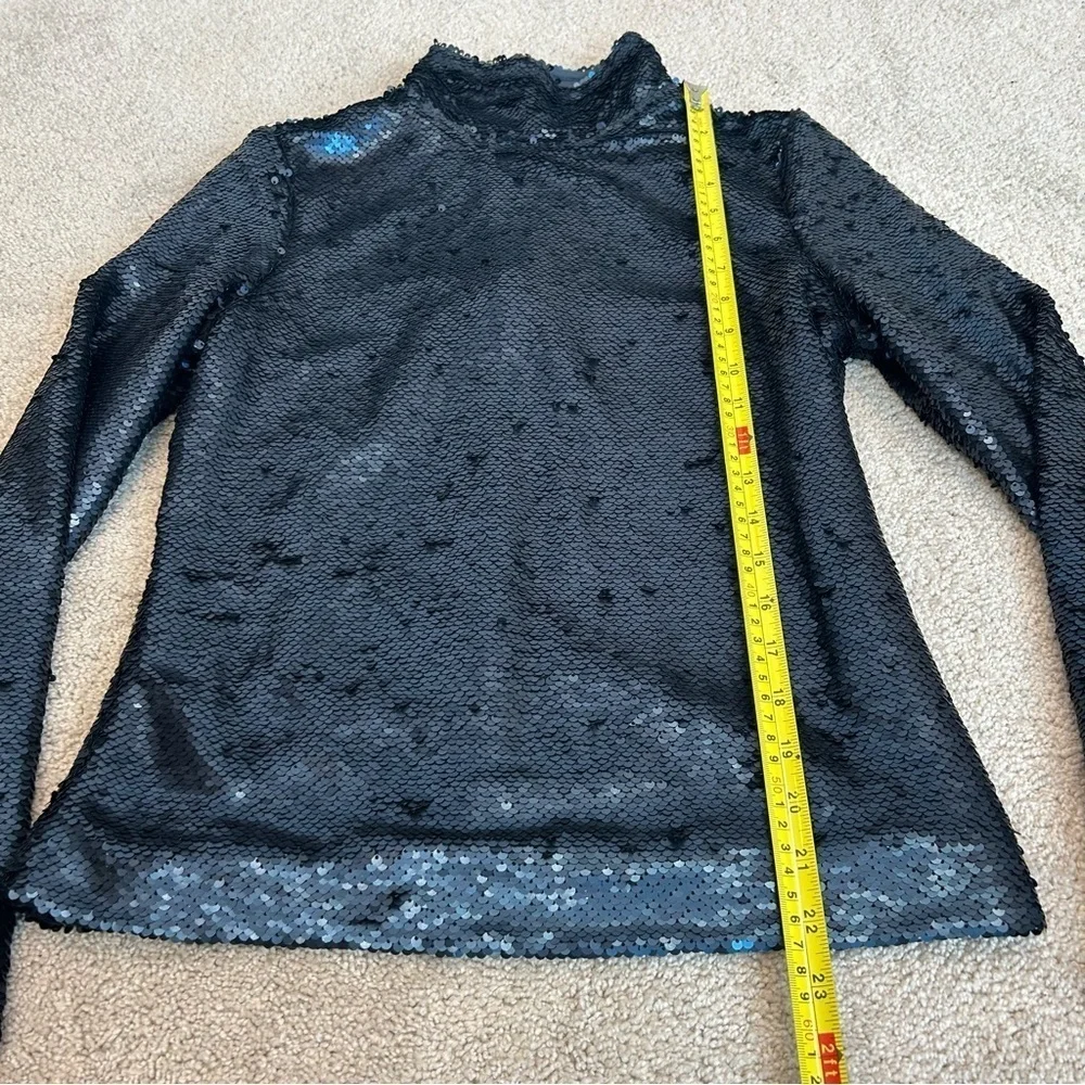 Simons Icone Matte blue Sequin high neck long sleeve top Sz S